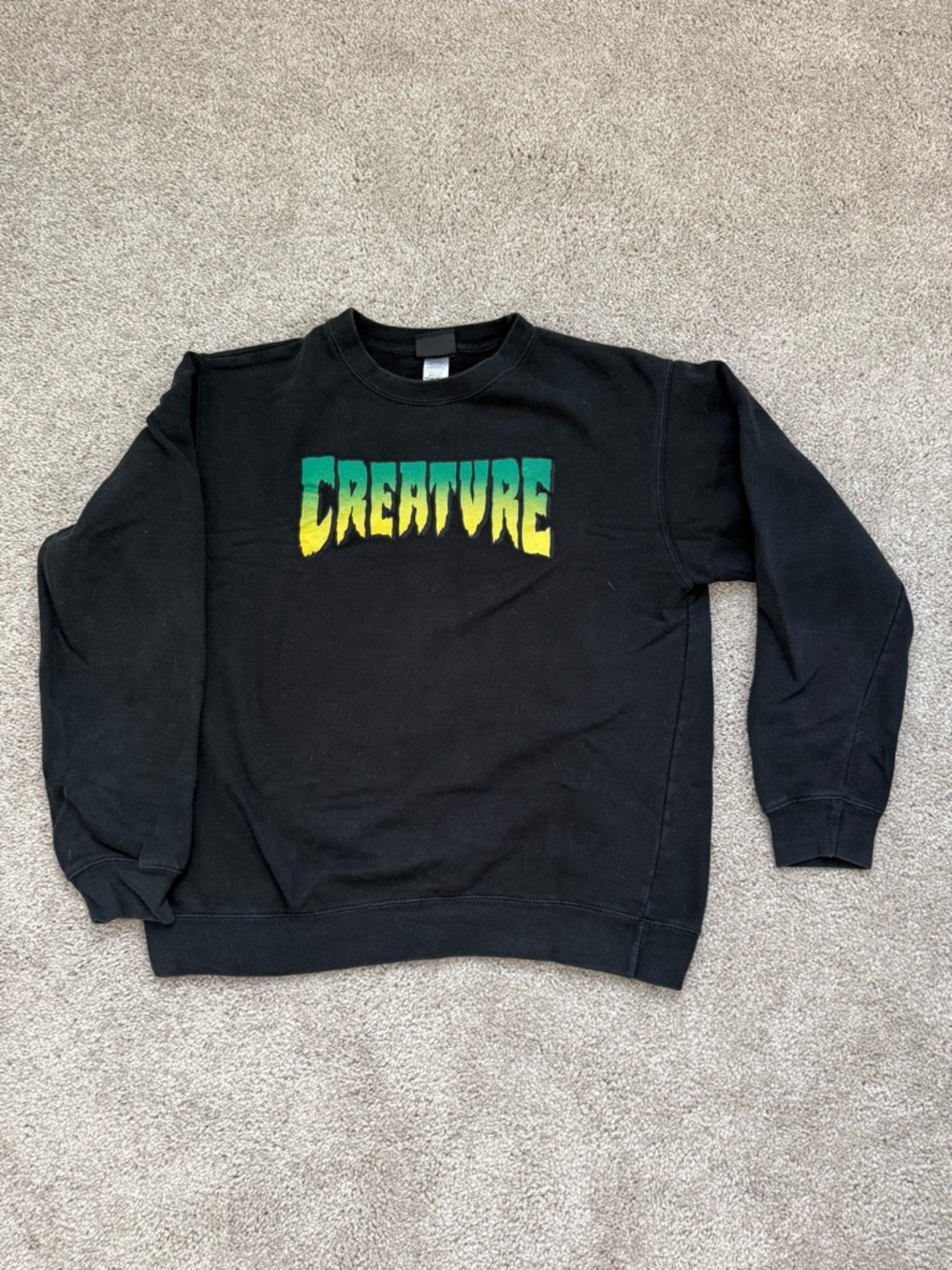 Black CREATURE SKATEBOARDS Crewneck Sweatshirt with Green-Yellow Logo